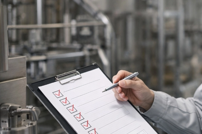 冬季休業前にチェックリストを活用して工場・倉庫を点検する様子